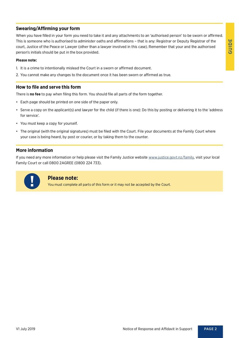 Large thumbnail of Notice of Response and Affidavit in Support Form - Oct 2019
