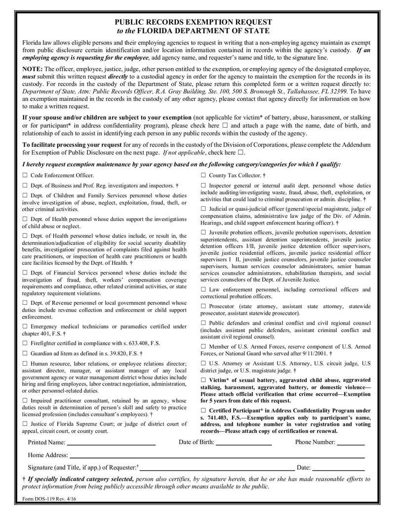 Large thumbnail of Form DOS-119 - May 2016