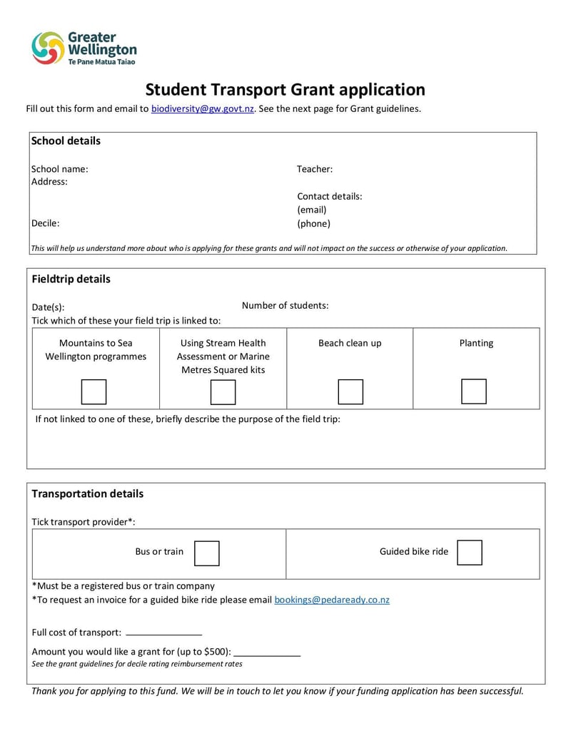 Large thumbnail of Student Transport Grant Application Form - May 2022