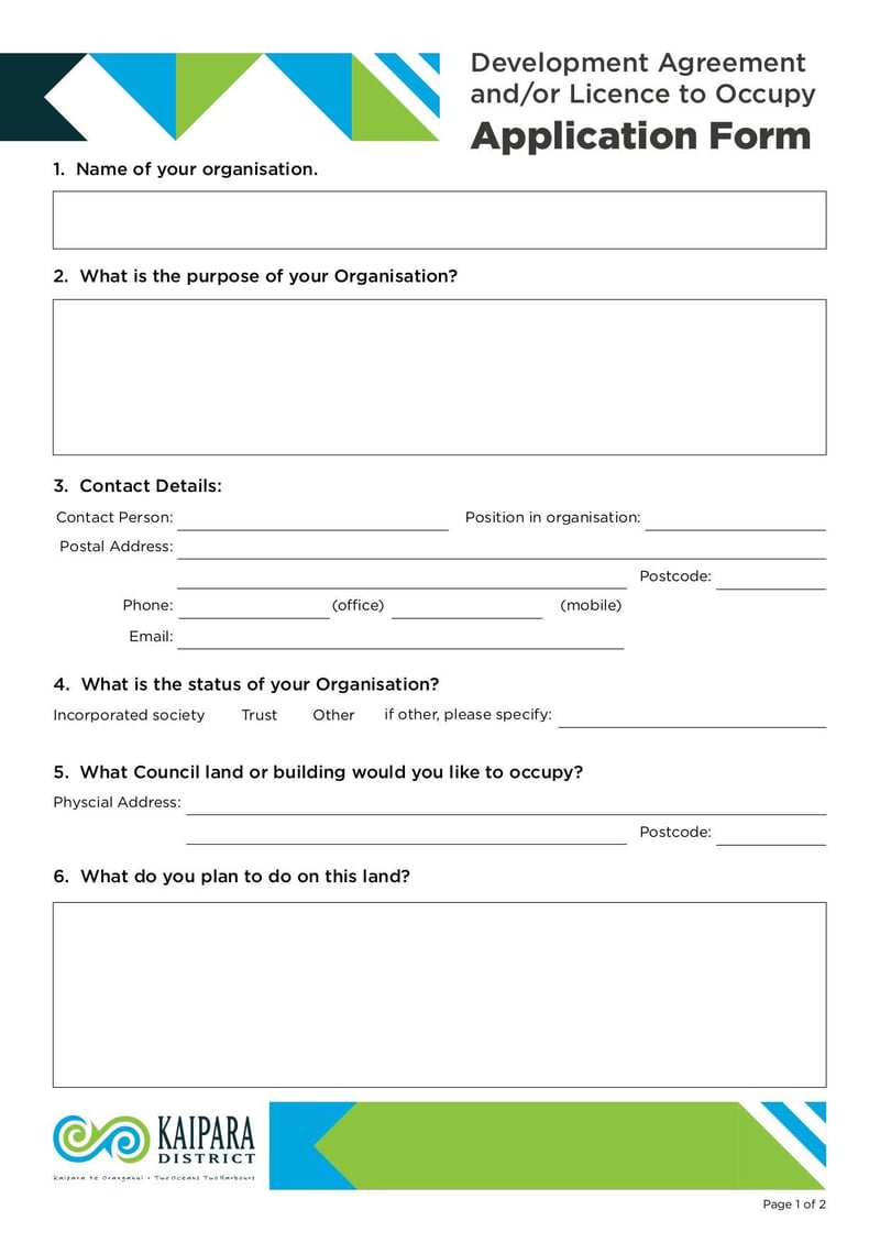 Large thumbnail of Development Agreement and/or Licence to Occupy Application Form - Aug 2017
