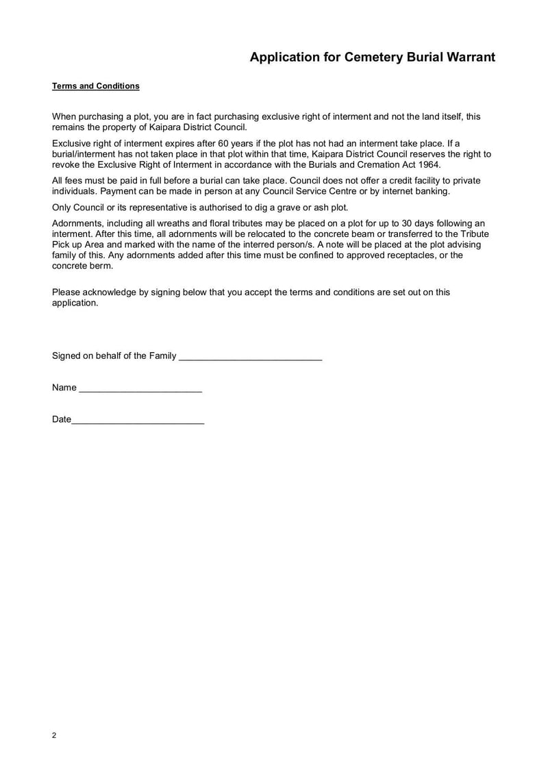 Large thumbnail of Application for Cemetery Burial Warrant - Jan 2021