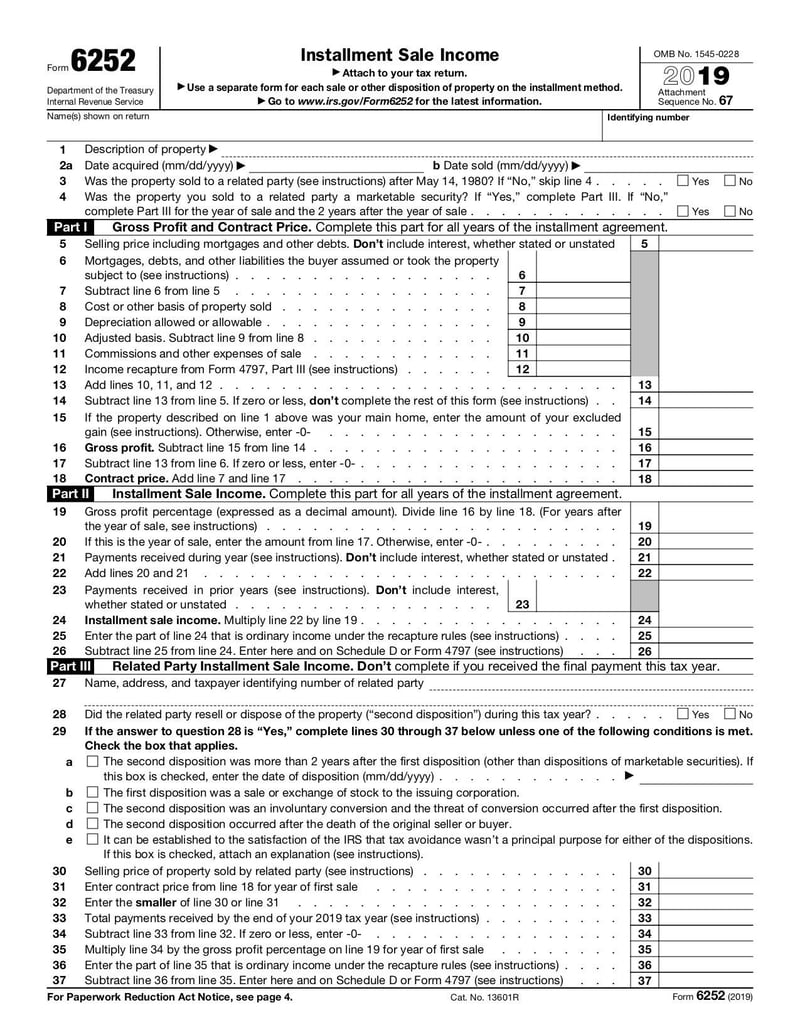 Thumbnail of Form 6252 - Sep 2019 - page 0