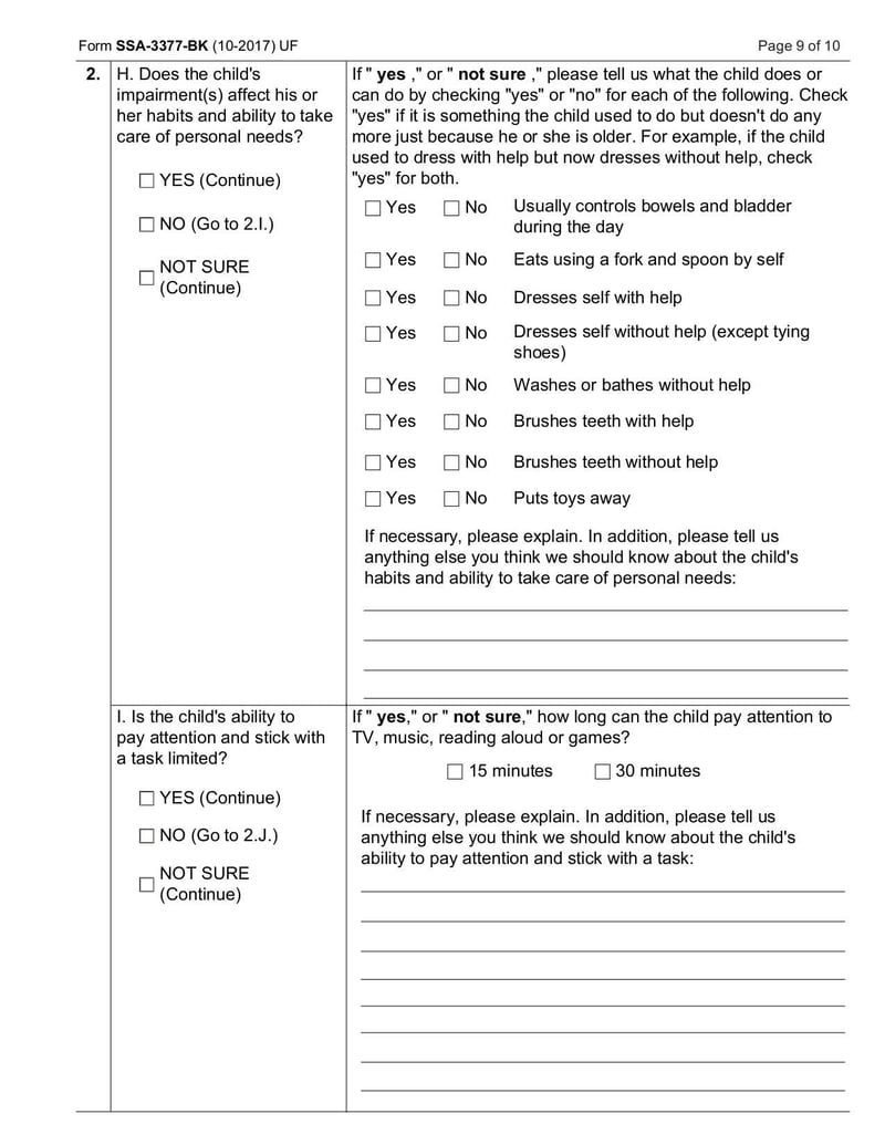 Large thumbnail of Form SSA-3377-BK Function Report - Child Age 3 to 6th Birthday - Feb 2022