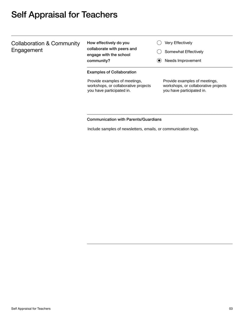 Self Appraisal for Teachers Template for teachers to assess their own performance