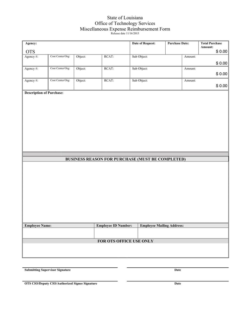 Large thumbnail of Louisiana Miscellaneous Expense Reimbursement Form