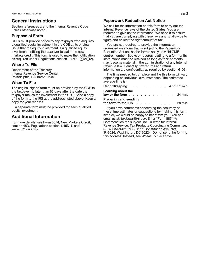 Large thumbnail of Form 8874-A - Dec 2011