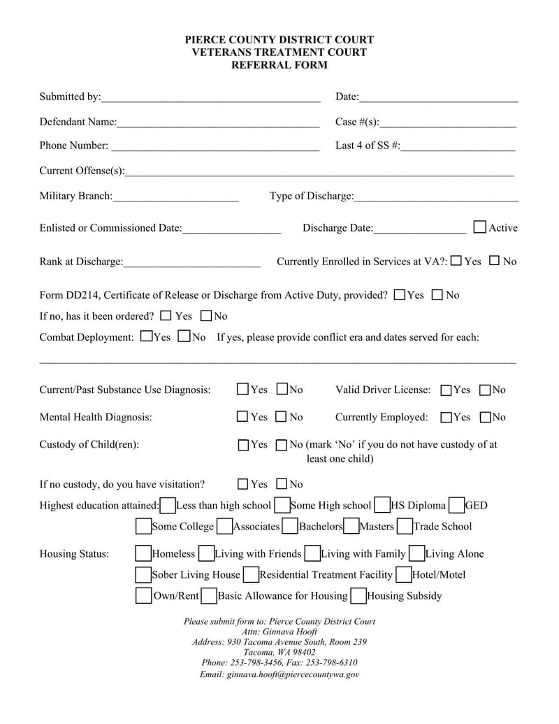 Large thumbnail of Pierce County District Court Veterans Treatment Court Referral Form
