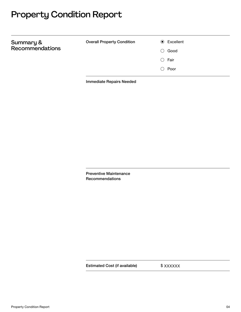 Property Condition Report for landlords and tenants assessing rental property conditions