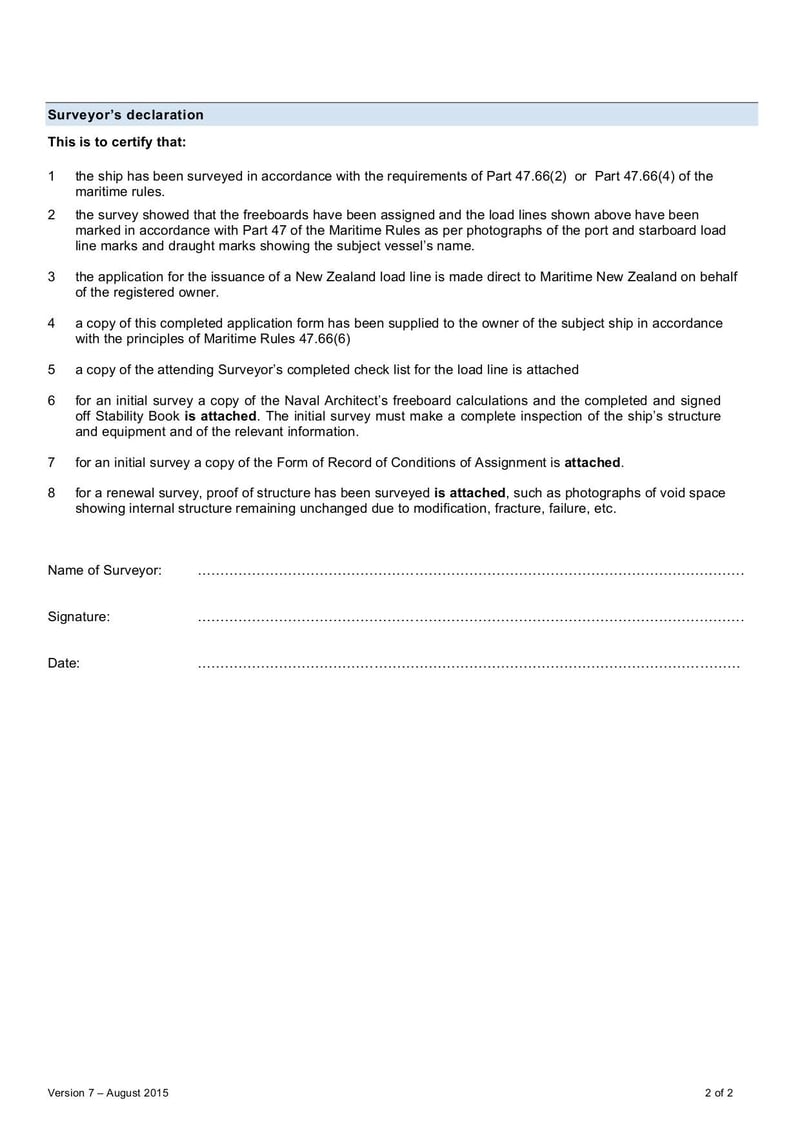 Large thumbnail of Application Form for NZ Loadline Certificate - Aug 2015