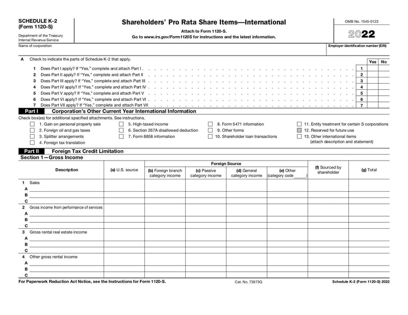 Large thumbnail of Form 1120-S Schedule K-2 - Jan 2022