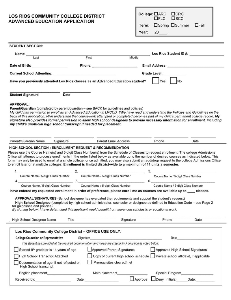 Large thumbnail of Los Rios Community College District Advanced Education Application Form