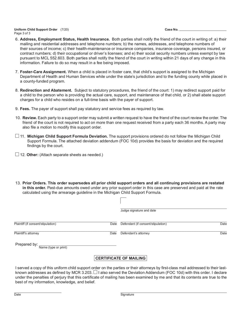 Large thumbnail of FOC 10 Uniform Child Support Order - Dec 2020