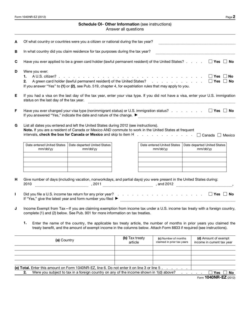 Large thumbnail of Form 1040NR-EZ - Mar 2013