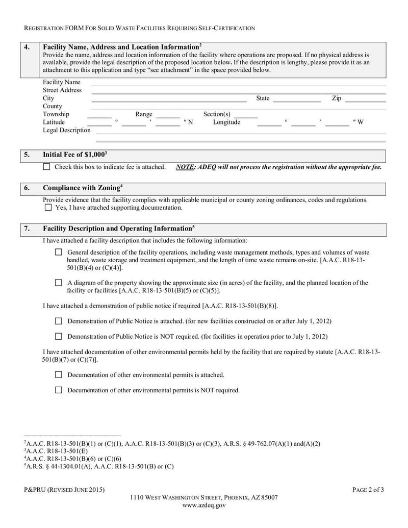 Large thumbnail of Registration Form for Solid Waste Facilities Requiring Self-Certification and Instructions - Jun 2015