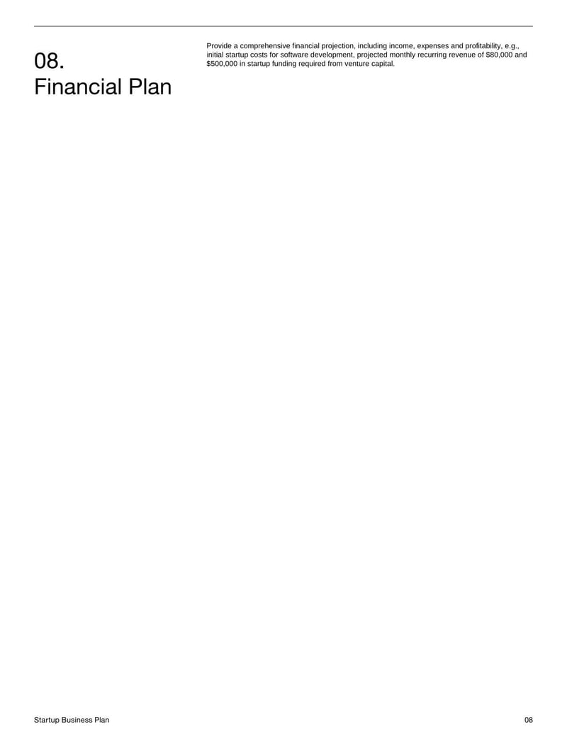 Startup Business Plan for presenting the business model, market research and growth strategy of a new venture