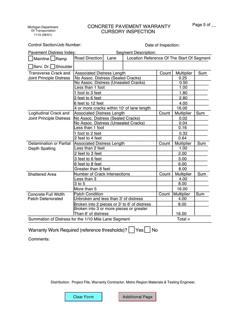 Large thumbnail of Concrete Pavement Warranry Cursory Inspection Form - Oct 2017