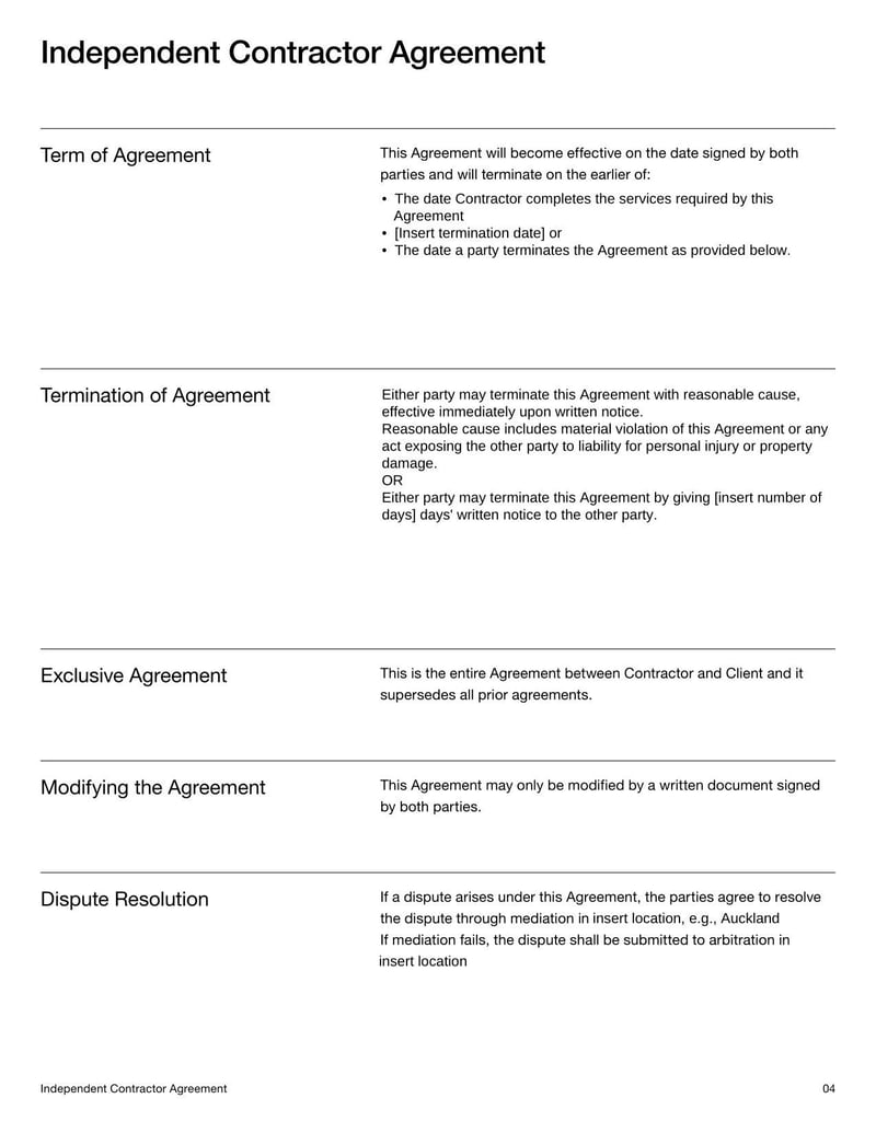 Independent Contractor Agreement Template for New Zealand for setting expectations with non-employee contractors