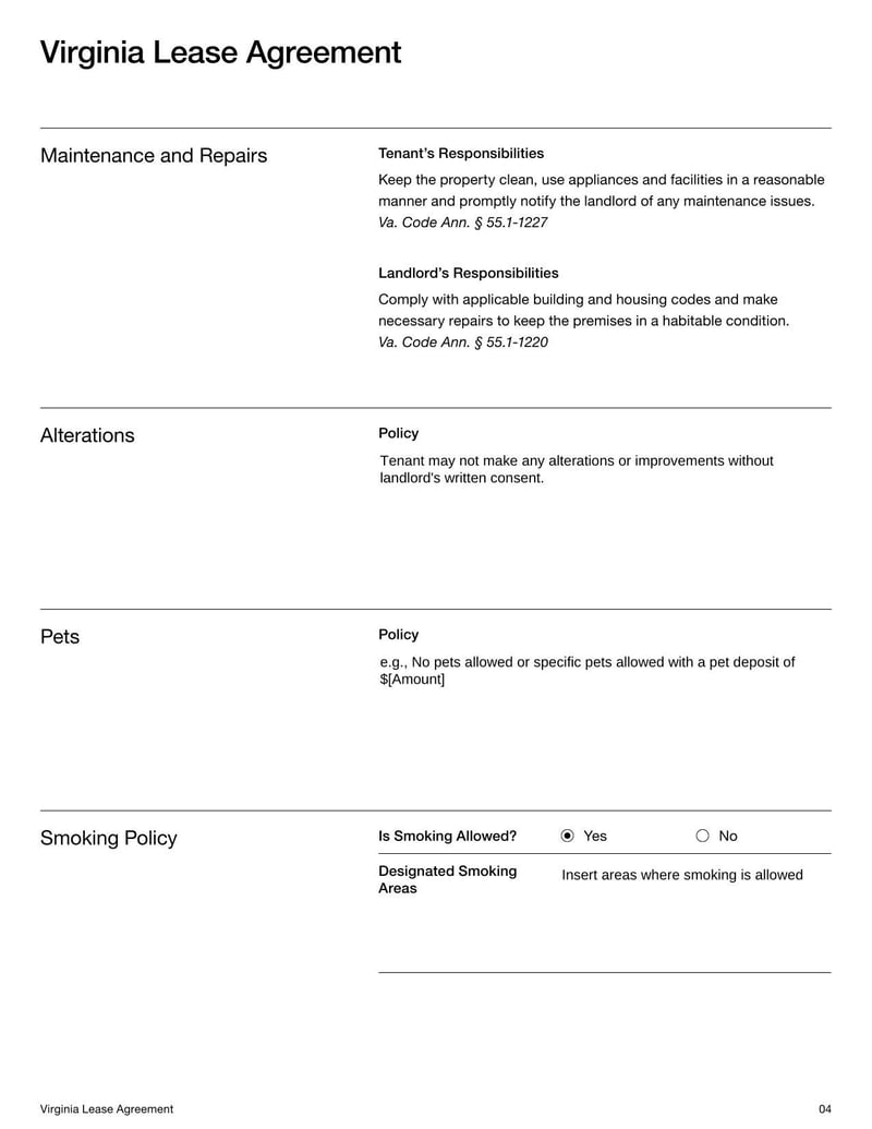 Large thumbnail of Virginia Lease Agreement Template