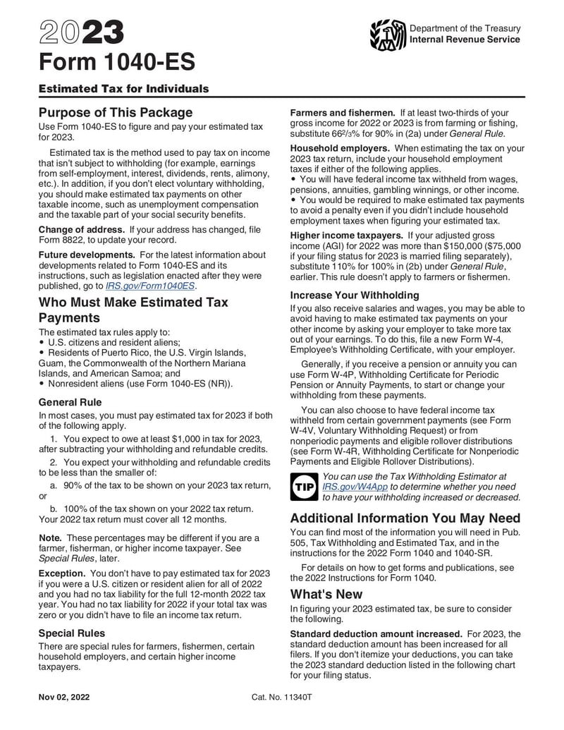 Large thumbnail of Form 1040-ES - Jan 2023