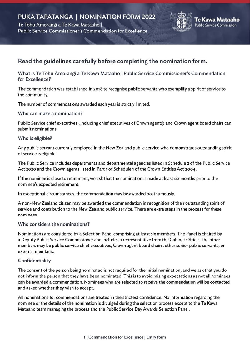 Large thumbnail of Public Service Commissioners Commendation for Excellence Nomination Form and Guidelines - Jan 2022