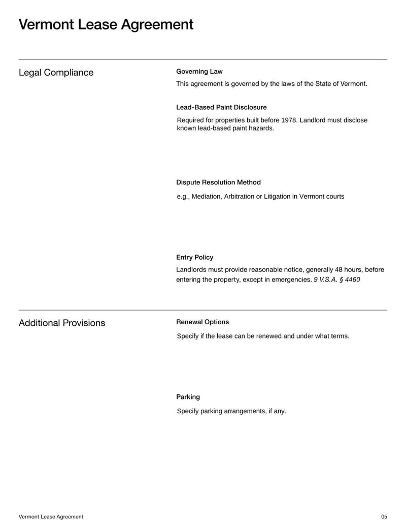 Large thumbnail of Vermont Lease Agreement Template