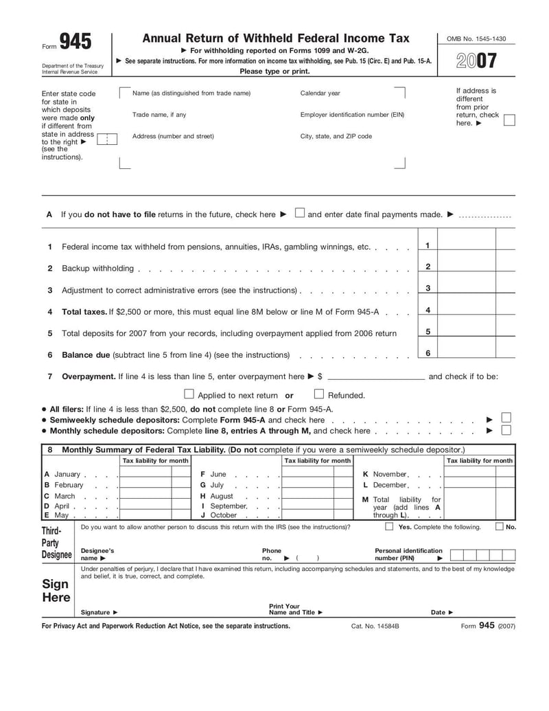 Large thumbnail of Form 945 - Oct 2008