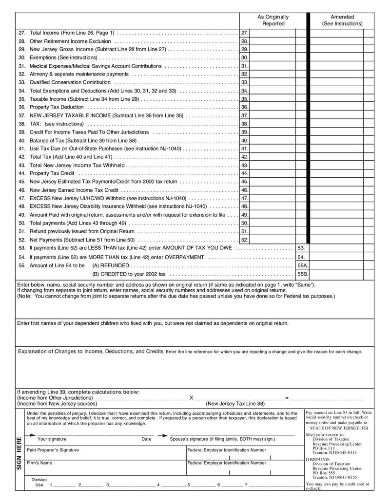 Large thumbnail of Form NJ-1040X - Apr 2007