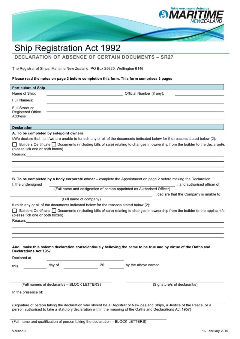 Large thumbnail of SR27 - Declaration of Absence of Certain Documents Form - Feb 2015