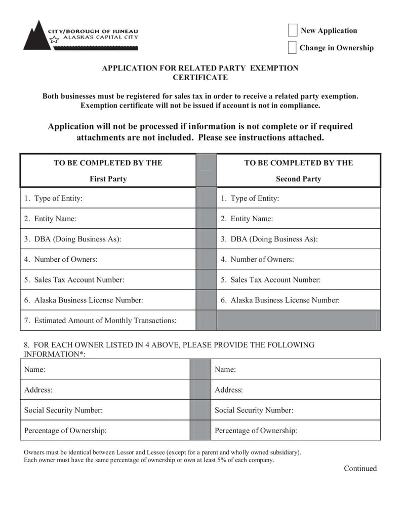 Large thumbnail of Application for Related Party Exemption Certificate - Dec 2011