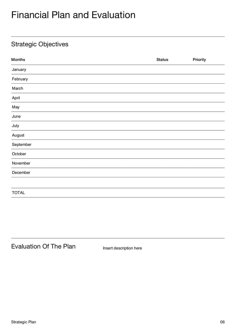 Strategic Plan outlining business goals, key initiatives, and action steps for long-term success