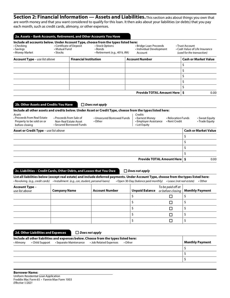 Large thumbnail of Uniform Residential Loan Application Freddie Mac Form 65 - Apr 2020
