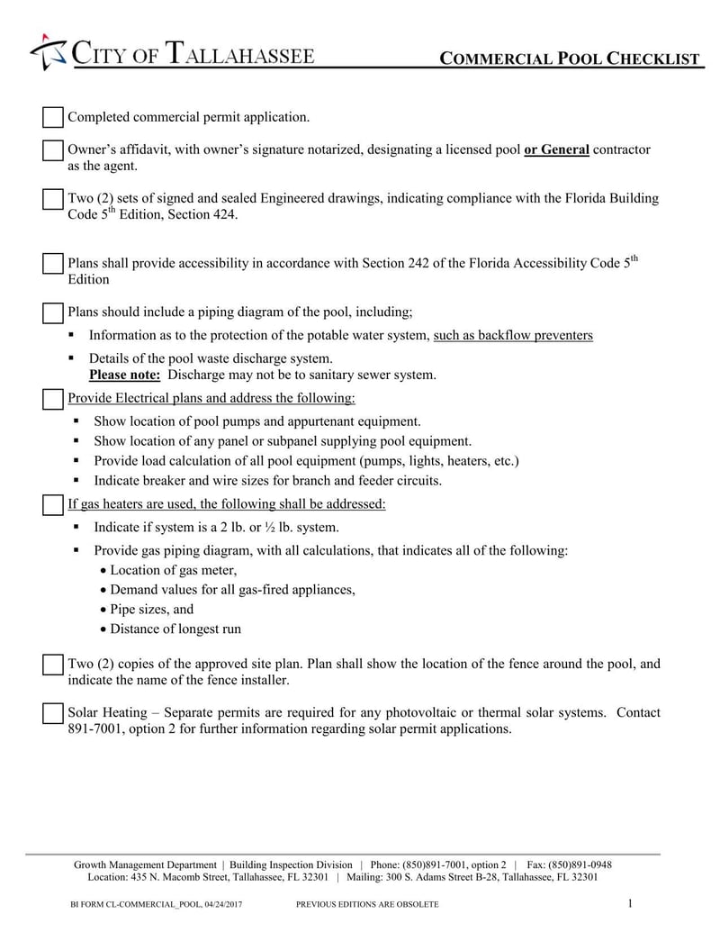 Large thumbnail of Tallahassee Commercial Pool Checklist