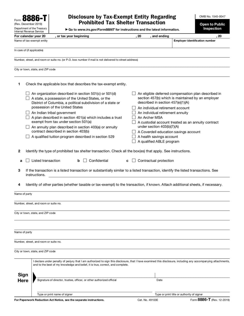 Large thumbnail of Form 8886-T - Dec 2019