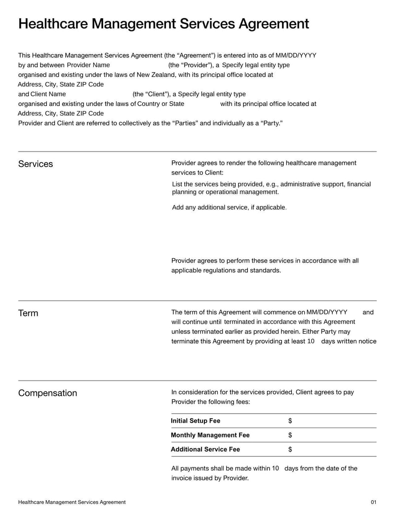 Large thumbnail of Healthcare Management Services Agreement for New Zealand