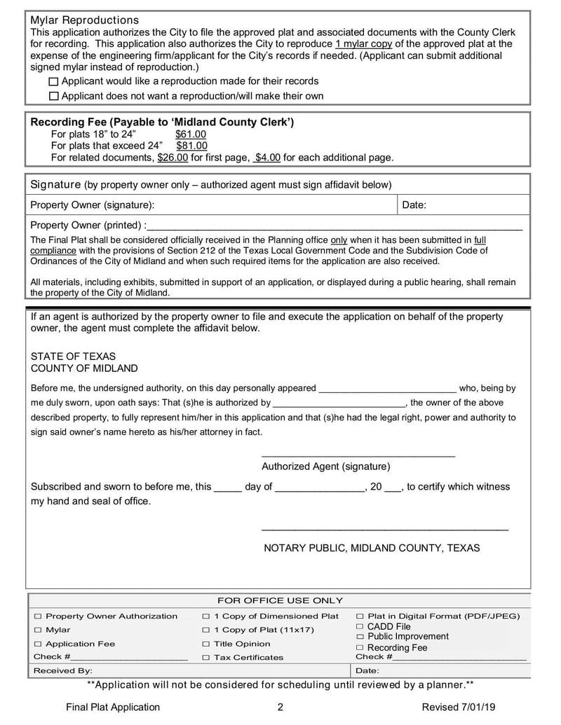 Large thumbnail of Final Plat Application Form - Sep 2020