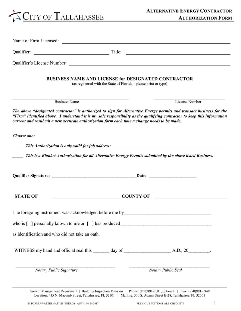 Large thumbnail of Alternative Energy Contractor Authorization Form - Apr 2017