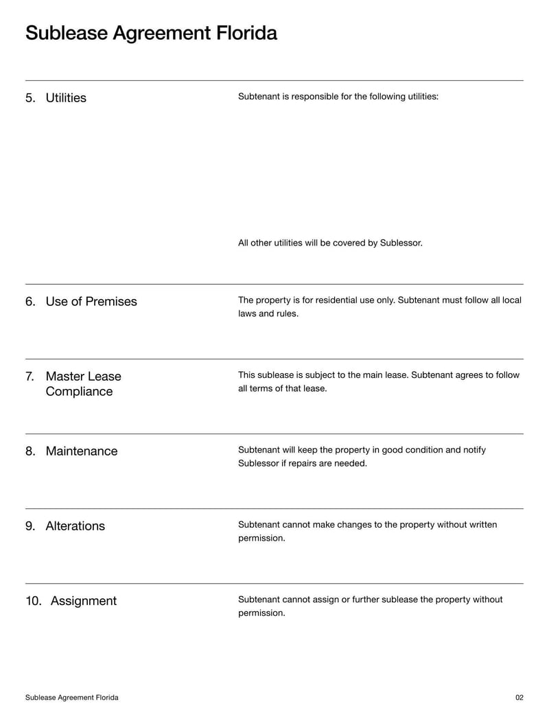 Sublease Agreement Florida for subletting rental property in Florida