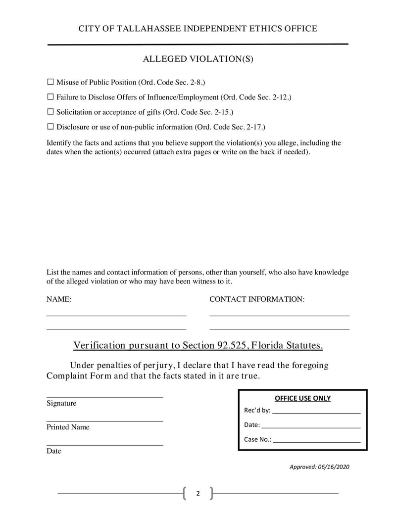 Large thumbnail of Sworn Complaint Form - Oct 2020