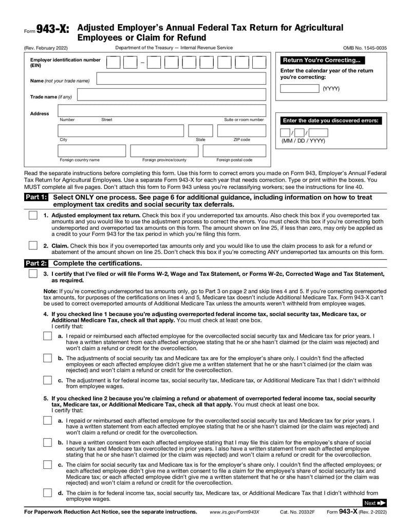 Large thumbnail of Form 943-X - Feb 2023