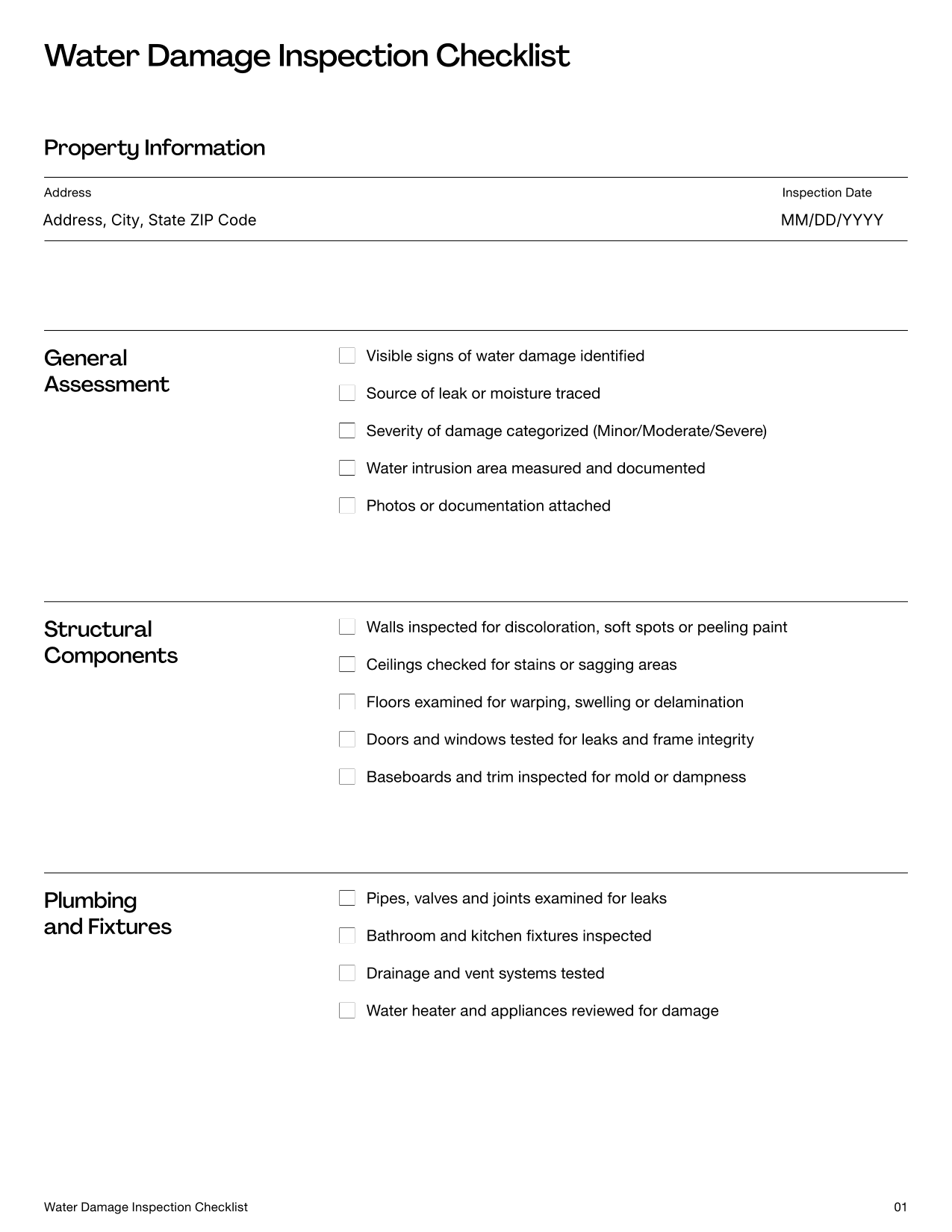 Water Damage Inspection Checklist Template | Fill and sign online with ...