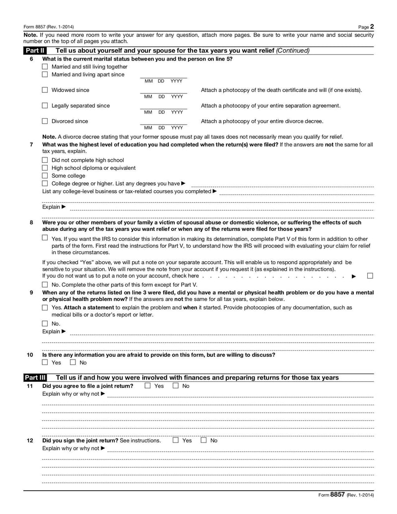 Large thumbnail of Form 8857 - Jan 2014