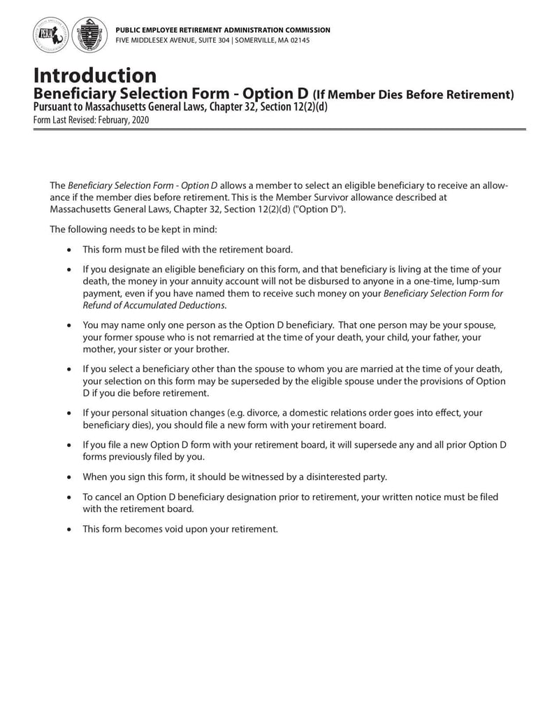 Large thumbnail of Beneficiary Selection Form Option D - Feb 2020