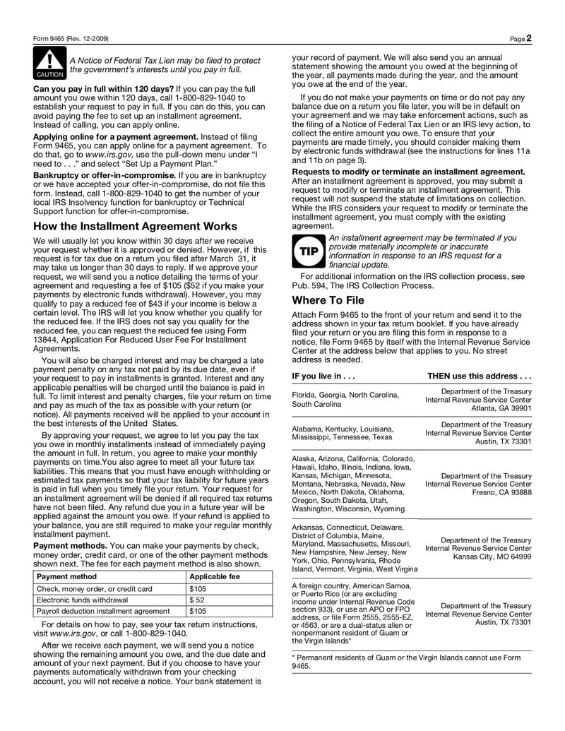 Large thumbnail of Form 9465 - Dec 2009
