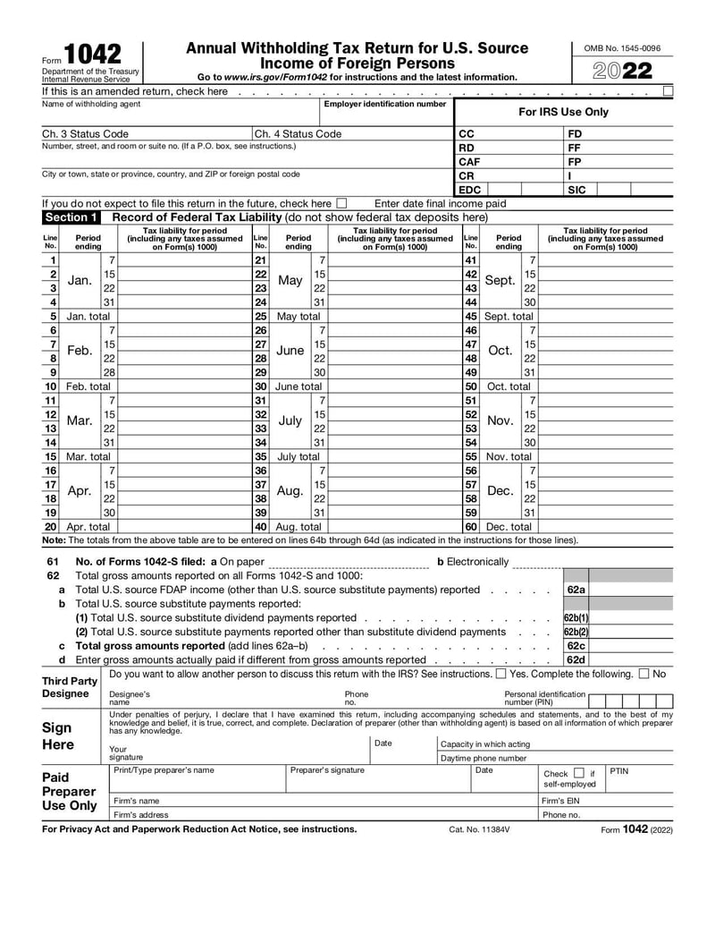 Thumbnail of Form 1042 - Jan 2022 - page 0