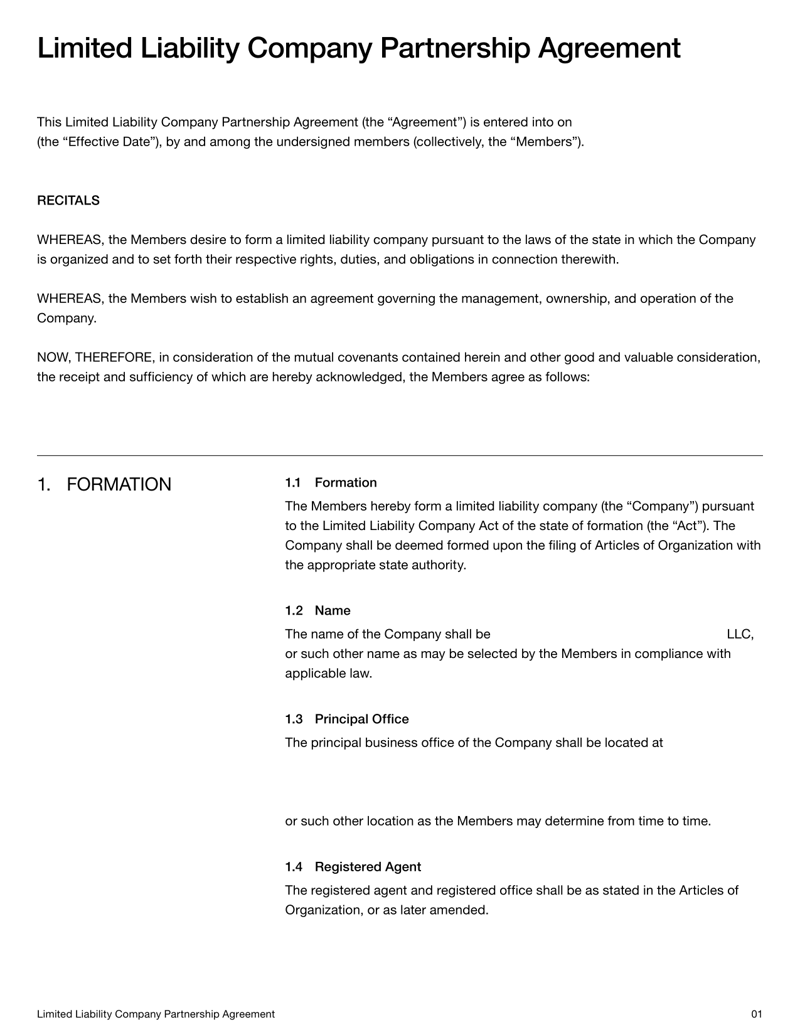 Limited Liability Company Partnership Agreement governing member ownership, management authority and dissolution procedures