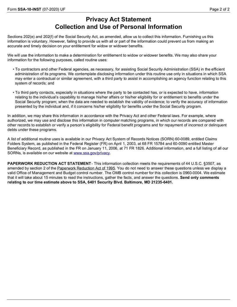 Large thumbnail of Form SSA-10-INST - Aug 2020