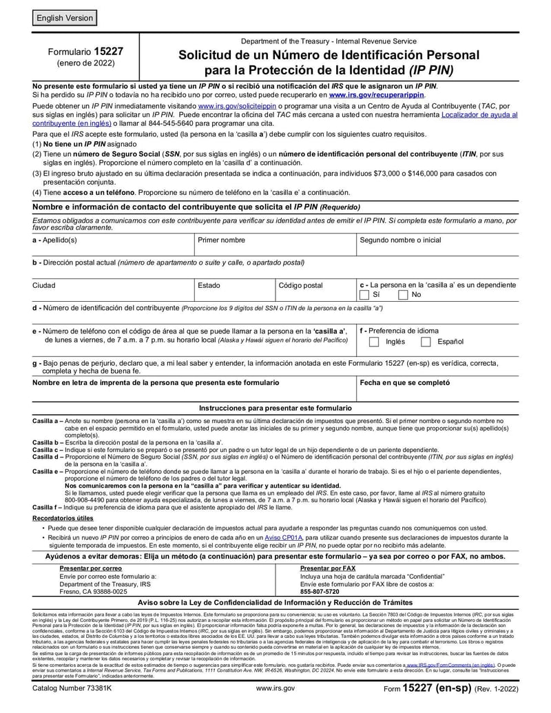 Large thumbnail of Form 15227 - Jan 2022