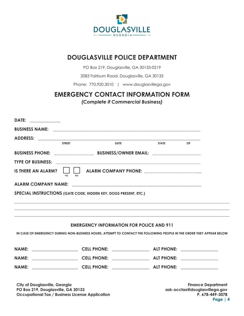 Large thumbnail of Douglasville Occupational Tax Registration Application