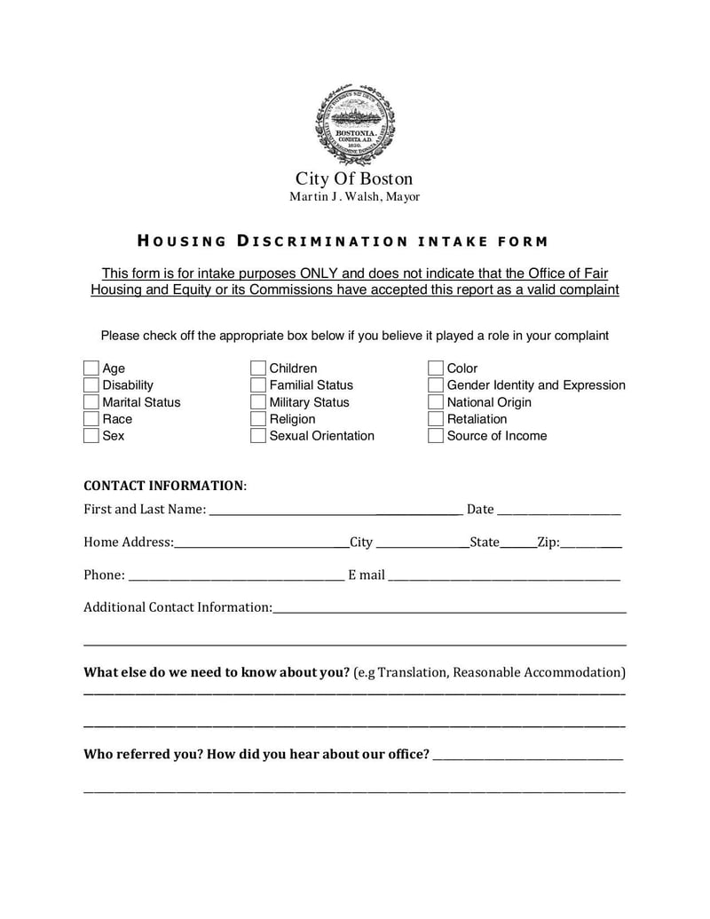Large thumbnail of Housing Discrimination Intake Form - May 2014