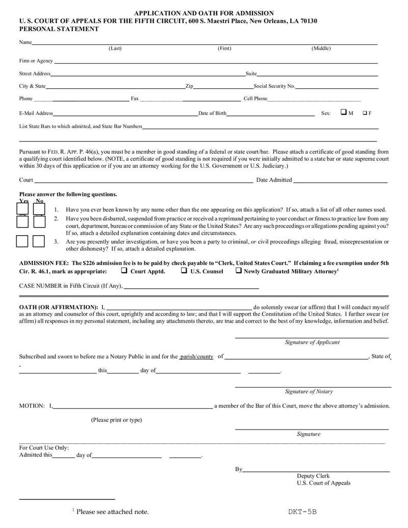 Large thumbnail of Form DKT-5B - Aug 2013